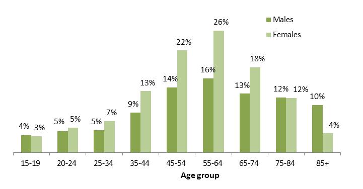 Unpaid care provided by City of Boroondara residents by age group and gender 2011 - Census - Figure 11