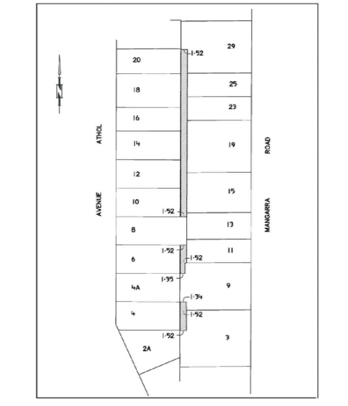 Map showing the land proposed for sale and the adjacent lots