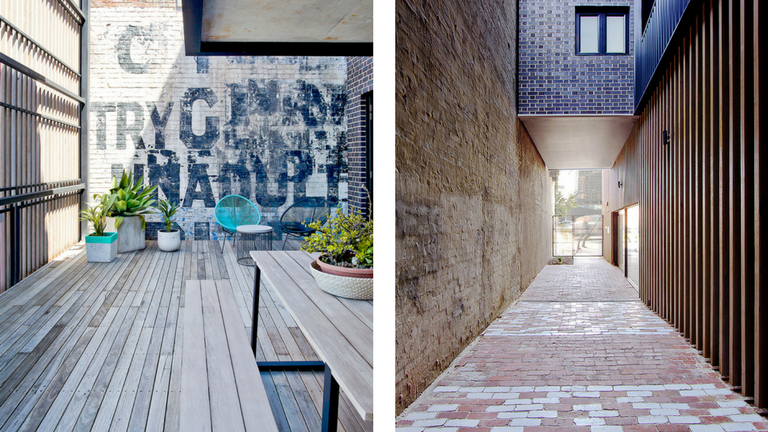 The courtyard and alleyway of an award-winning apartment in East Hawthorn