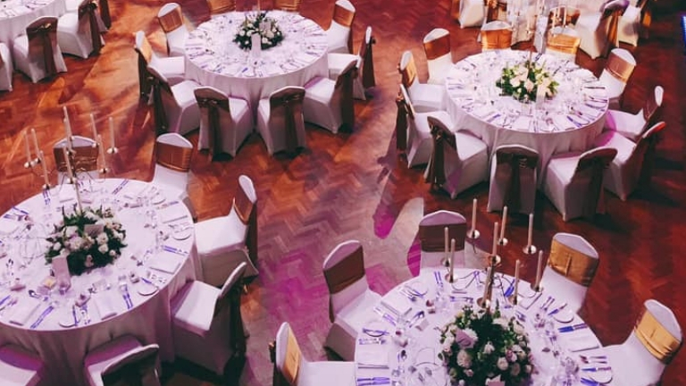 Tables set up for a wedding reception