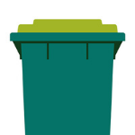 Dark green bin with a lime green lid.