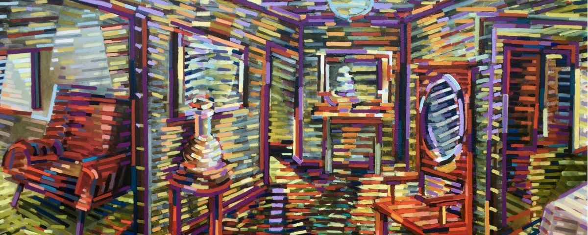 Artistic and colourful painting of an interior