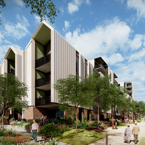 A digital image of the planned Bills Street public housing redevelopment in Hawthorn