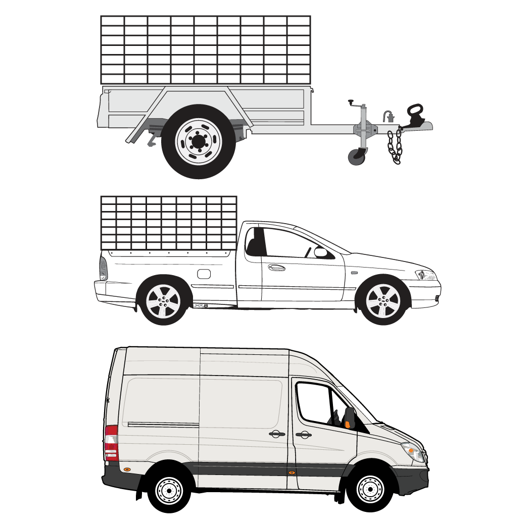 Illustrations of large van, high utility car and high trailer