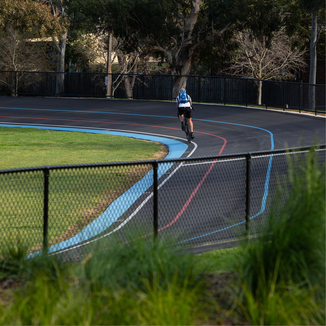 A cyclist on the velodrome.