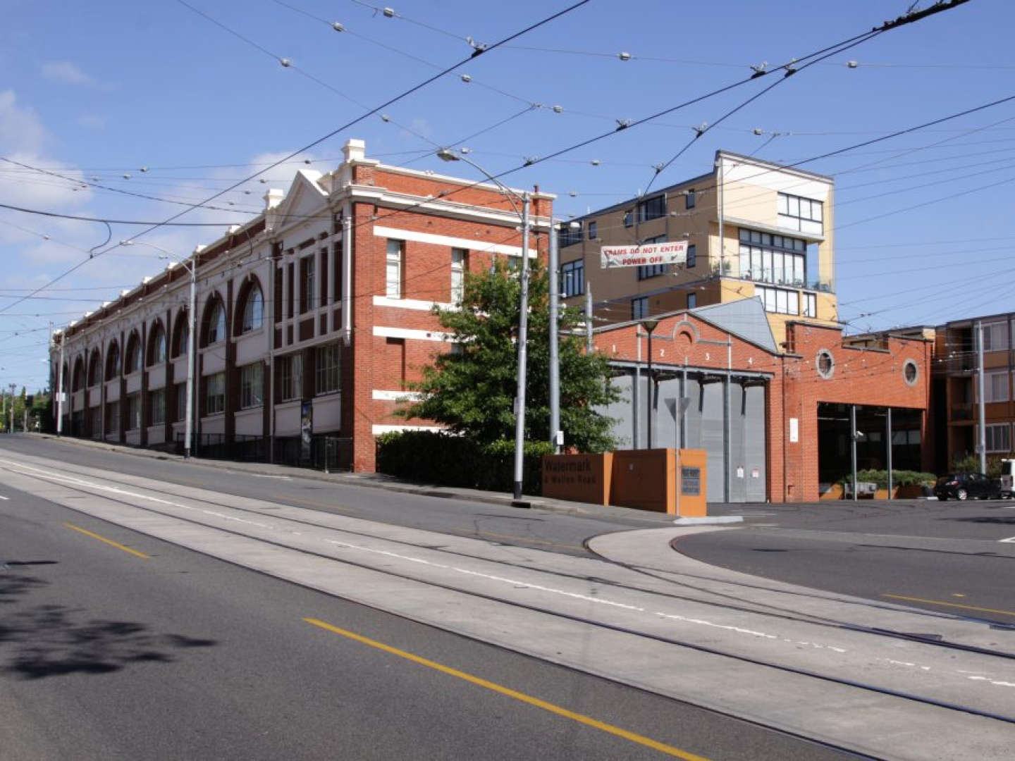 Looking up the hill at the former Hawthorn tram depot from the tram lines
