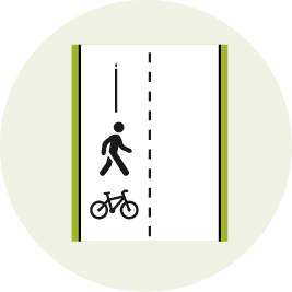 A path with a divider down the middle to show it is two-way, and a symbol of a person walking and a bike to show it is a shared path