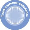 A circle with the words 'Think customer experience' around it