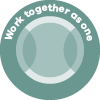 A circle with two other semi circles overlapping it from either side with the words 'Work together as one' above
