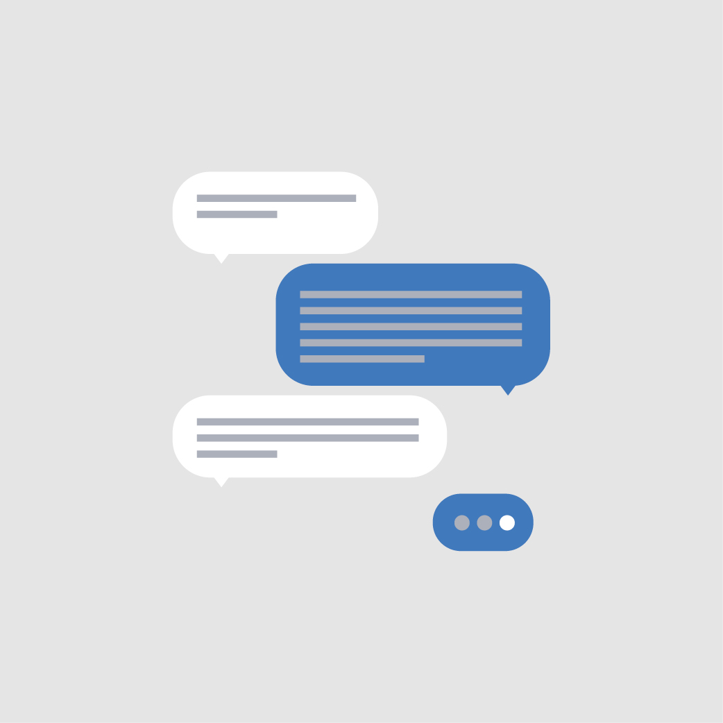 A group of speech bubbles showing a conversation going back and forth between two people