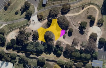 Aerial view of park with central space highlighted