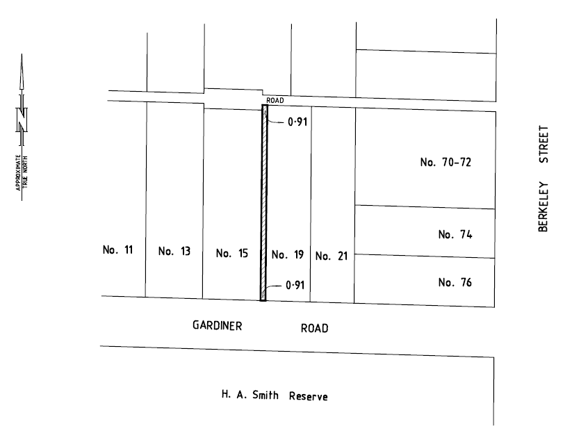 Map showing a section of land between number 15 and number 19 Gardiner Road Hawthorn