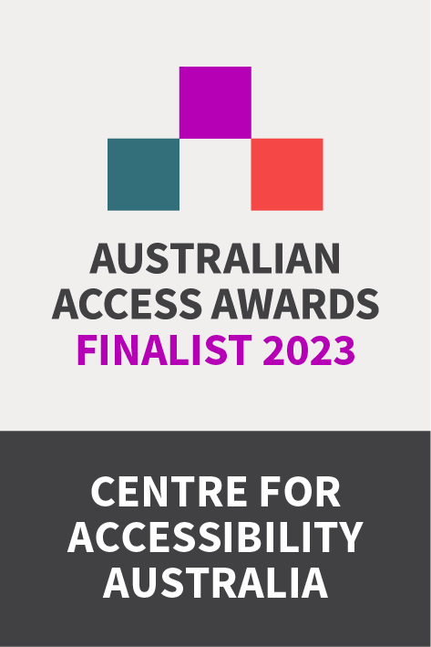 A logo for the Australian Access Awards finalist 2023 from the Centre for Accessibility Australia