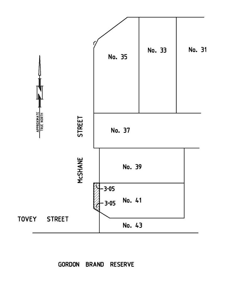 Plan showing location of 41 McShane Street, Balwyn North with a section of road at the front of property showing as hatched to indicate the area Council proposes to sell. 
