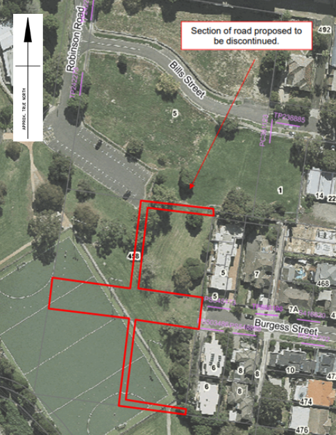 Aerial of Western end of Burgess Street and adjoining roads
