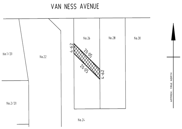 A street view map of Van Ness Ave cutting diagonally across a lot