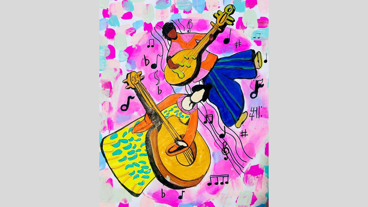 Artwork of 2 people playing stringed instruments
