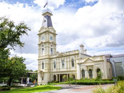 Boroondara City Council building from street level showing the clocktower