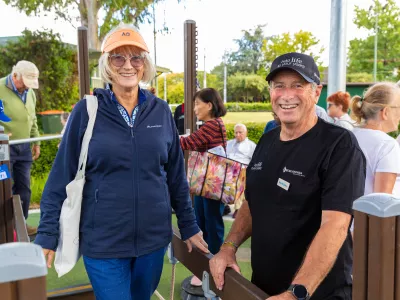 Two people in an exercise park for seniors