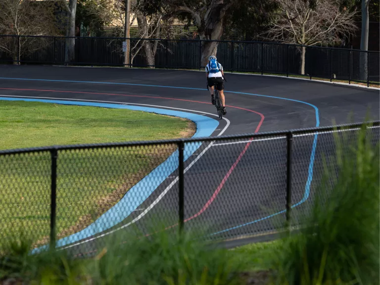 A cyclist on the velodrome.