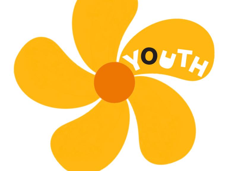 The Bloom Podcast logo - a yellow flower with the word 'Youth' on a petal