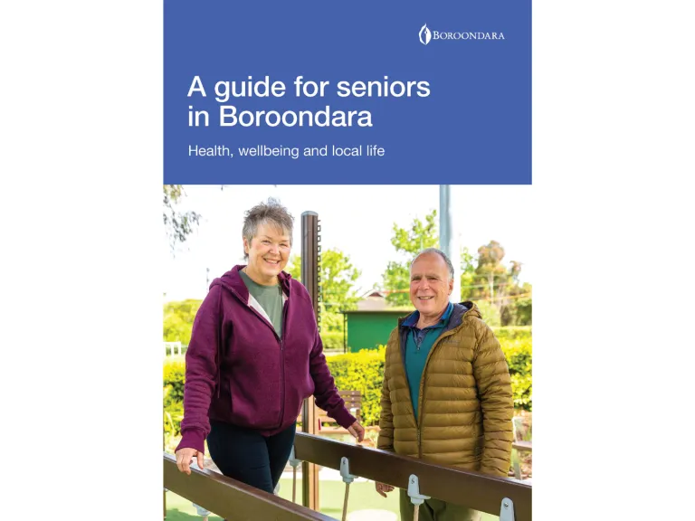 A guide for seniors in Boroondara booklet cover with two older people on exercise equipment
