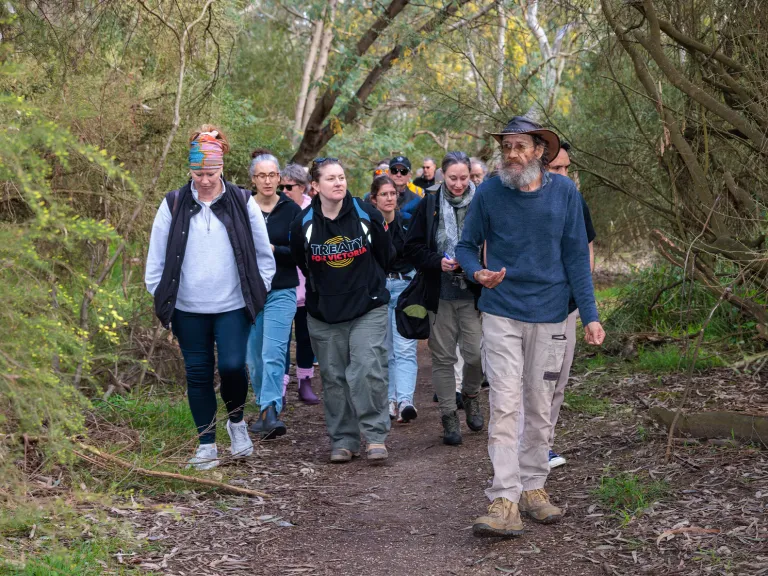 A group of people on a nature walk.