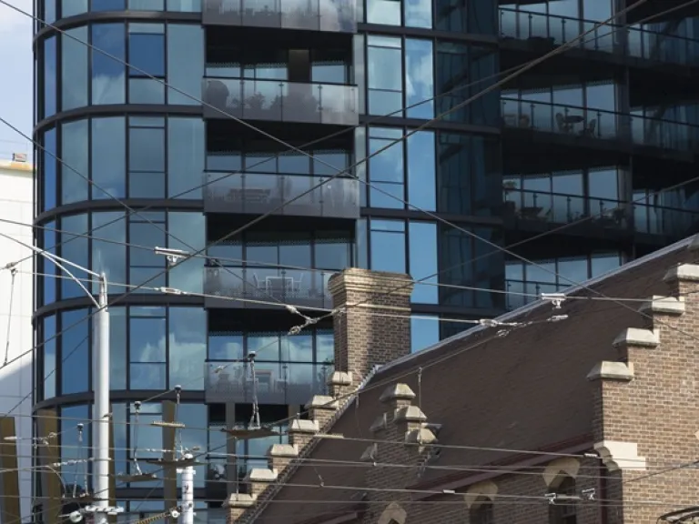 Assortment of buildings at Camberwell Junction including highrises and heritage buildings.