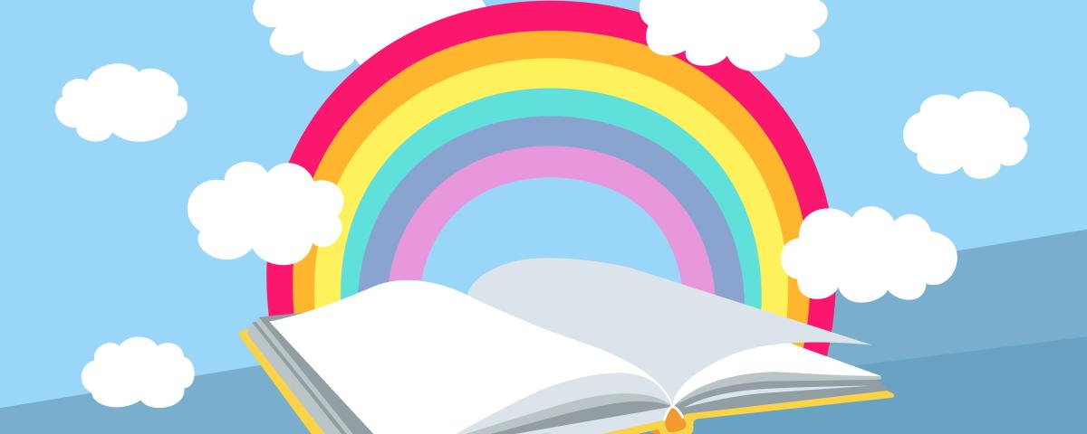 Vector graphic of a book and a rainbow