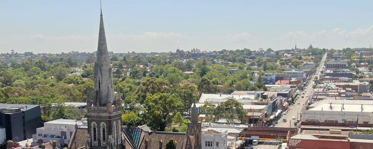 An aerial view of Glenferrie Road