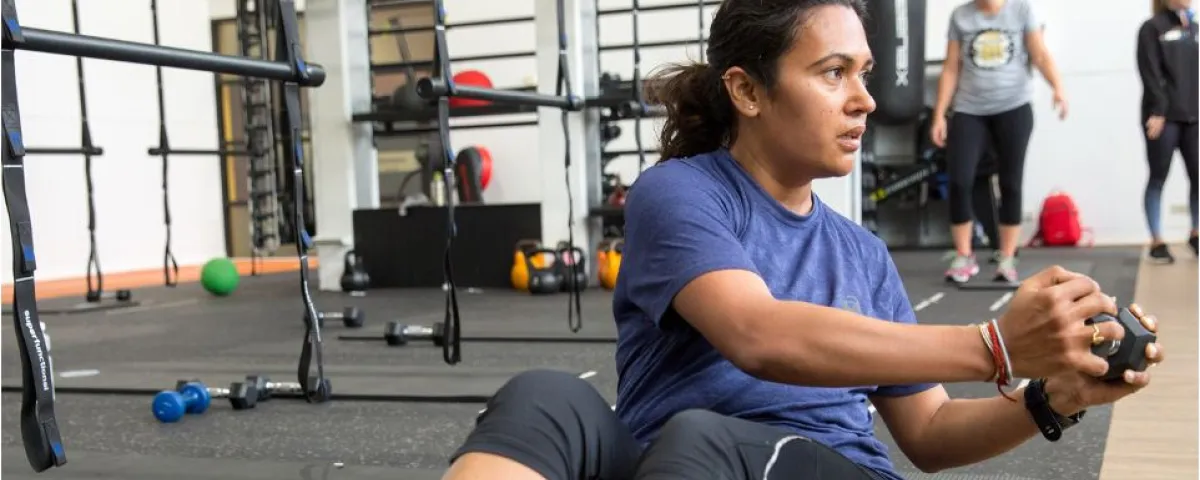A person exercising in a gym