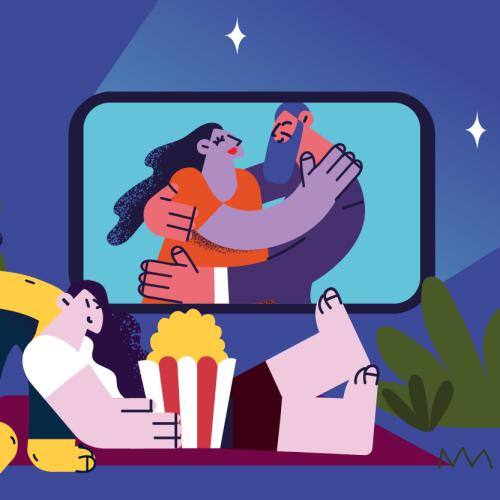 illustration of people at an outdoor cinema