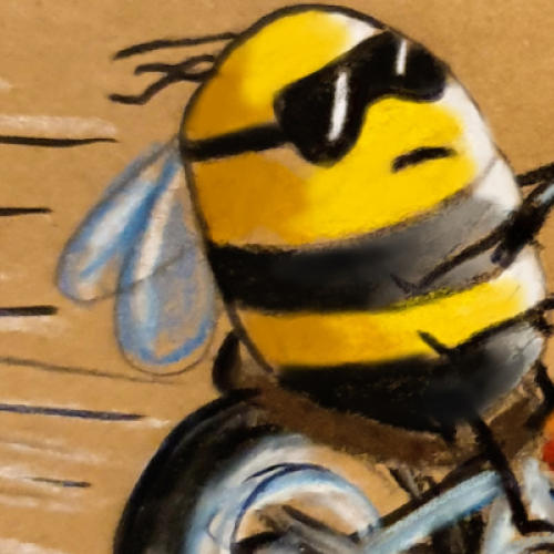 a bee riding a motorbike