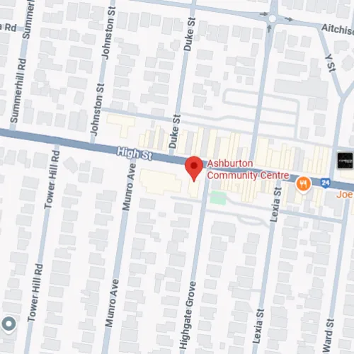 Map of High st Ashburton, a pin is on Ashburton Community Centre