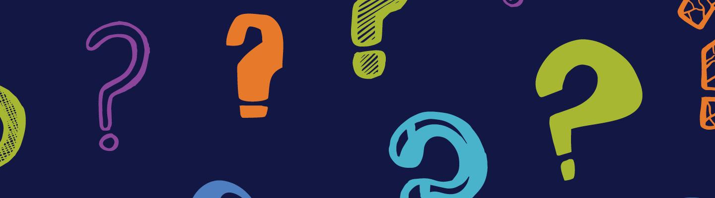 Coloured question marks on a navy blue background