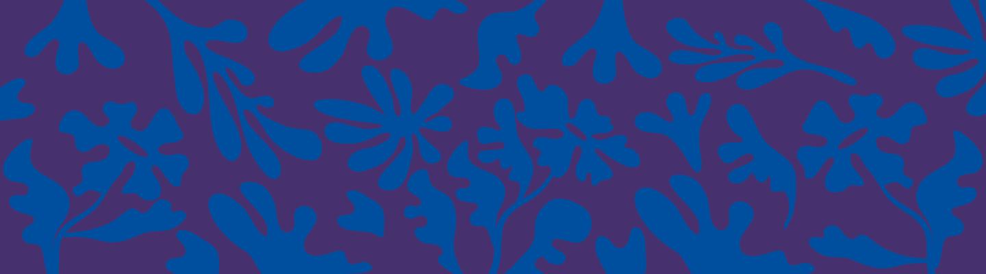 abstracted pattern of turquoise leaves on violet background