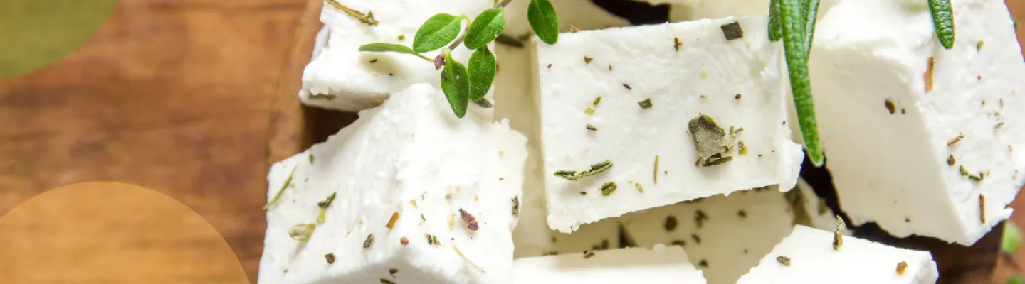 Cubes of feta cheese with thyme