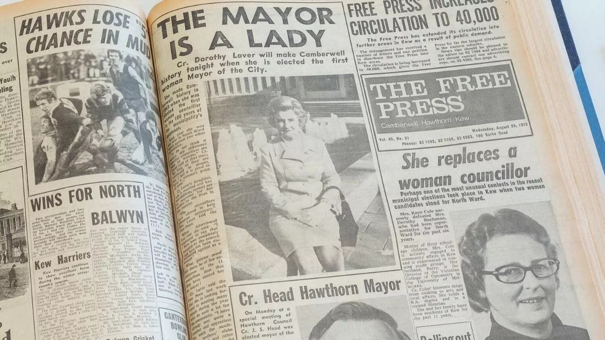 An old newspaper with an article titled 'The Mayor is a Lady'