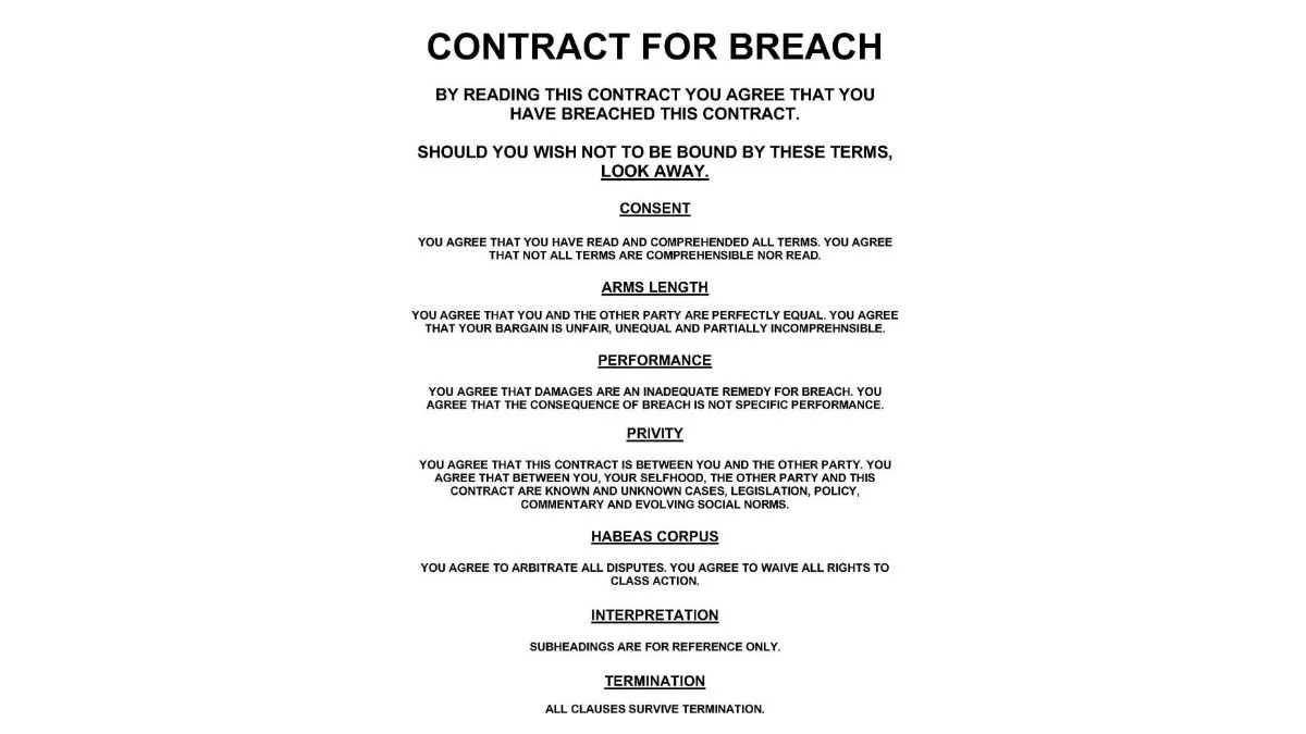 Image of the artwork contract for breach by the artist Shevaun Wright