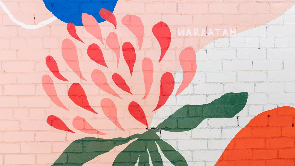 Detail of the mural, featuring a warratah flower.