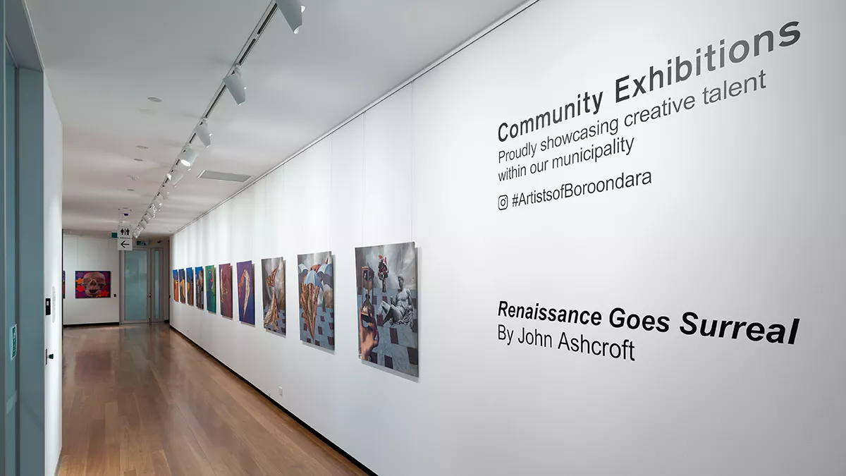 Installation view of 'Renaissance Goes Surreal' by John Ashcroft at Town Hall Gallery