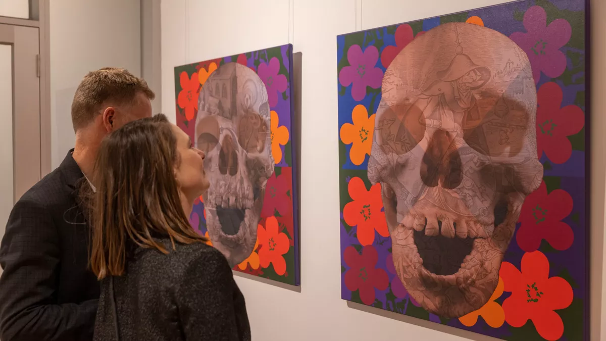 Visitors at the official opening of 'Renaissance Goes Surreal' by John Ashcroft at Town Hall Gallery