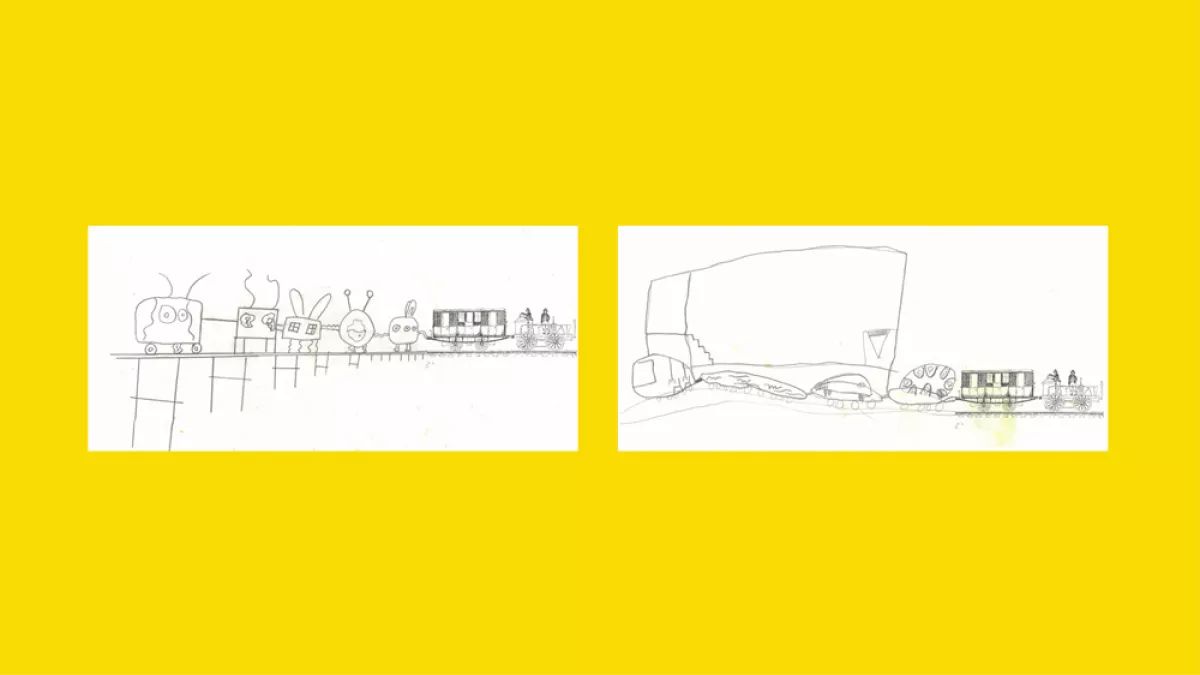 Drawings of trains by children.