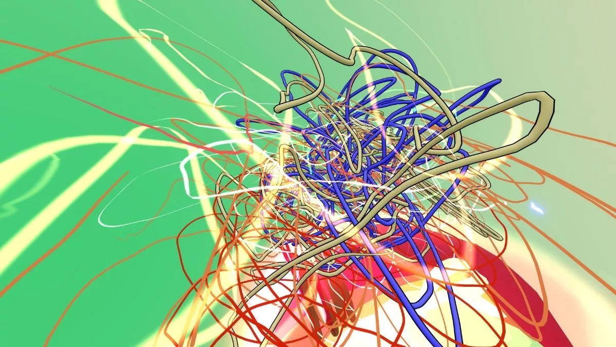 squiggly lines cris-crossing and tangled with each other, mostly massed on the centre of the image