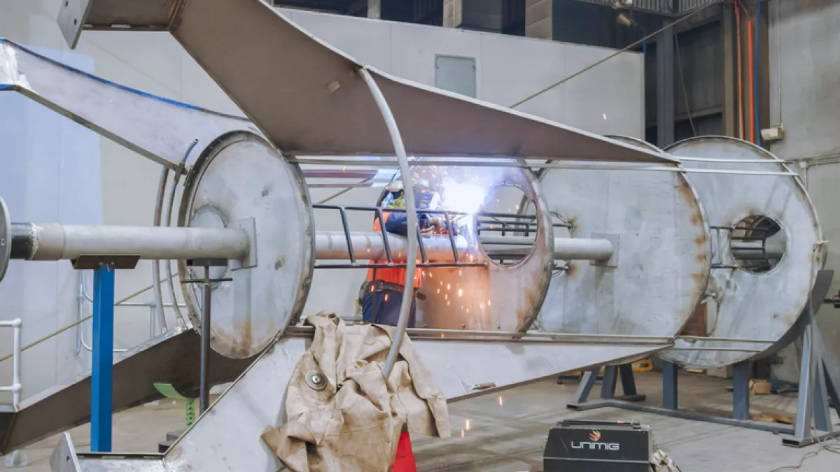 Welding work on the ladder in the play rocketship