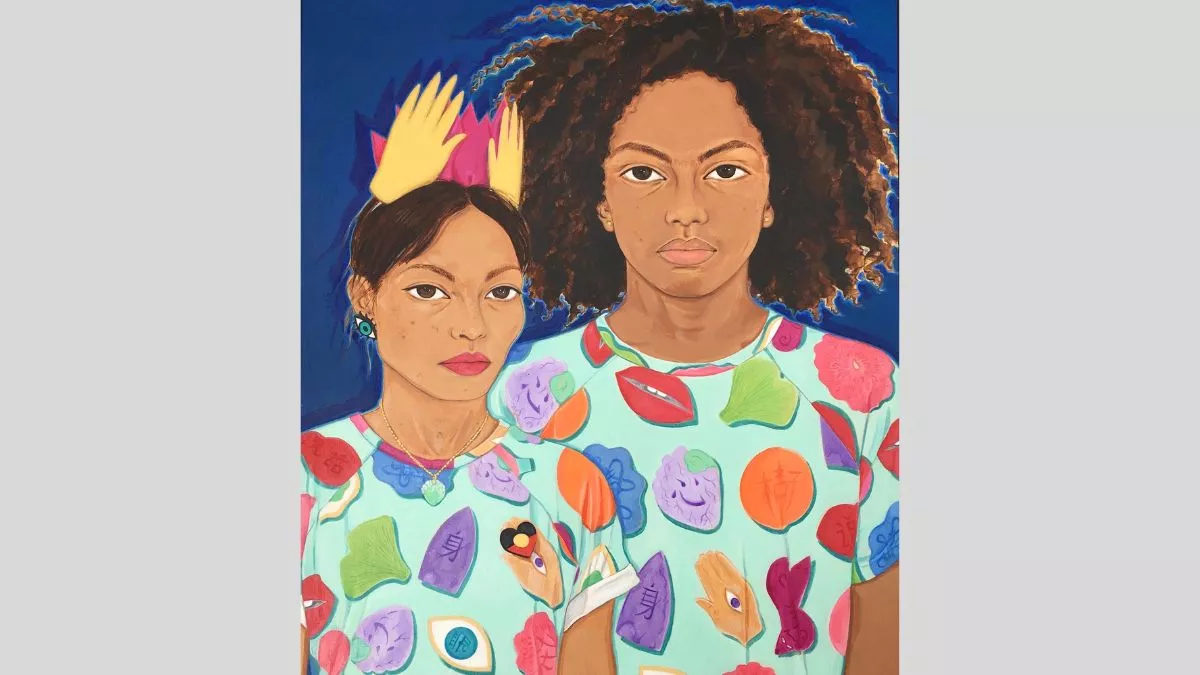 painting of a woman and man in identical shirts