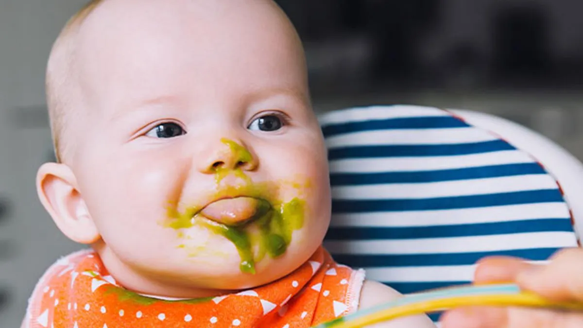  Baby in a highchair being fed