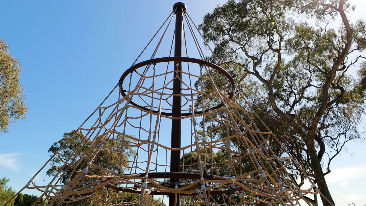 a rope climbing pyramid outdoors