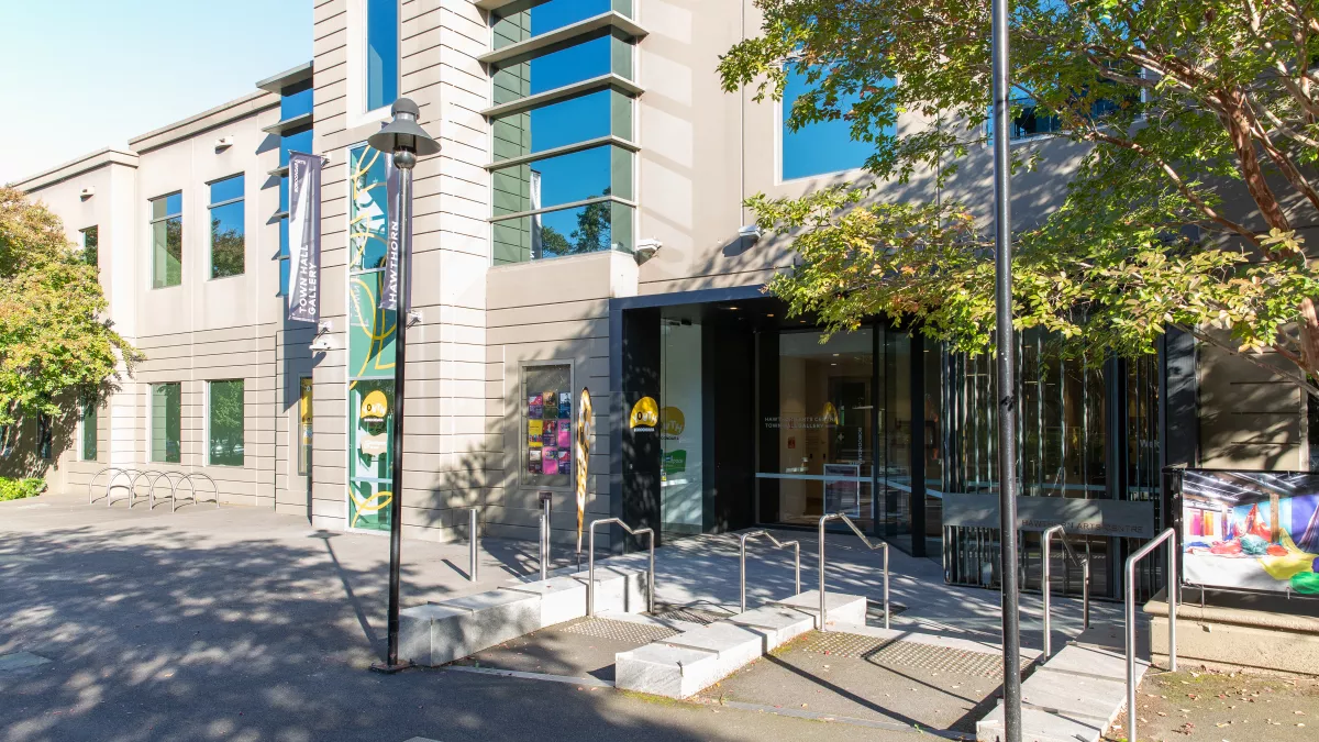 Entrance to Boroondara Youth Hub. A glass sliding door.