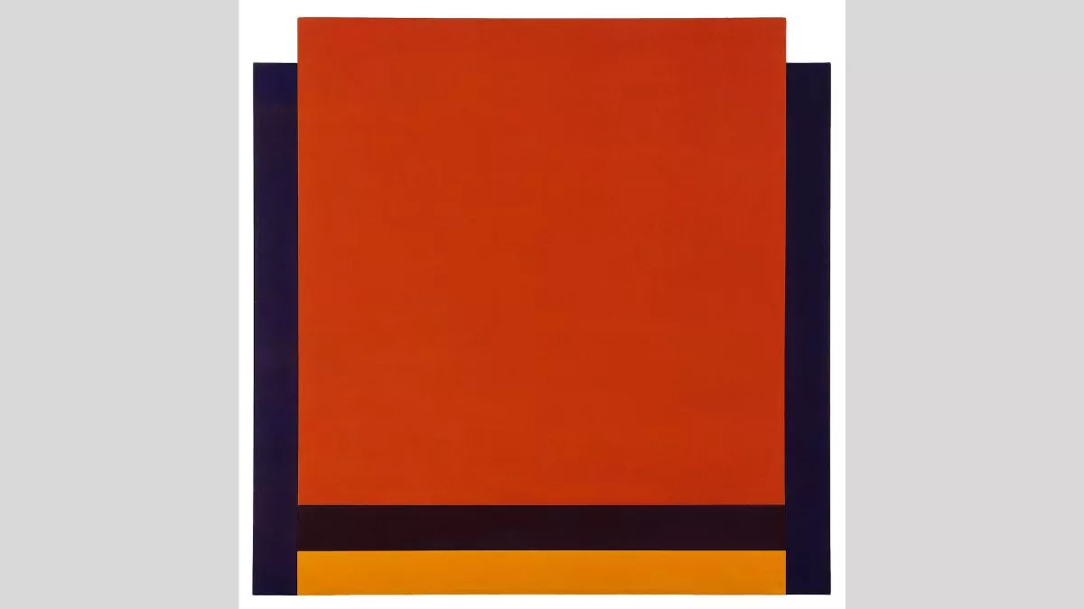 Red square and part of an orange square, outlined in black on a white background
